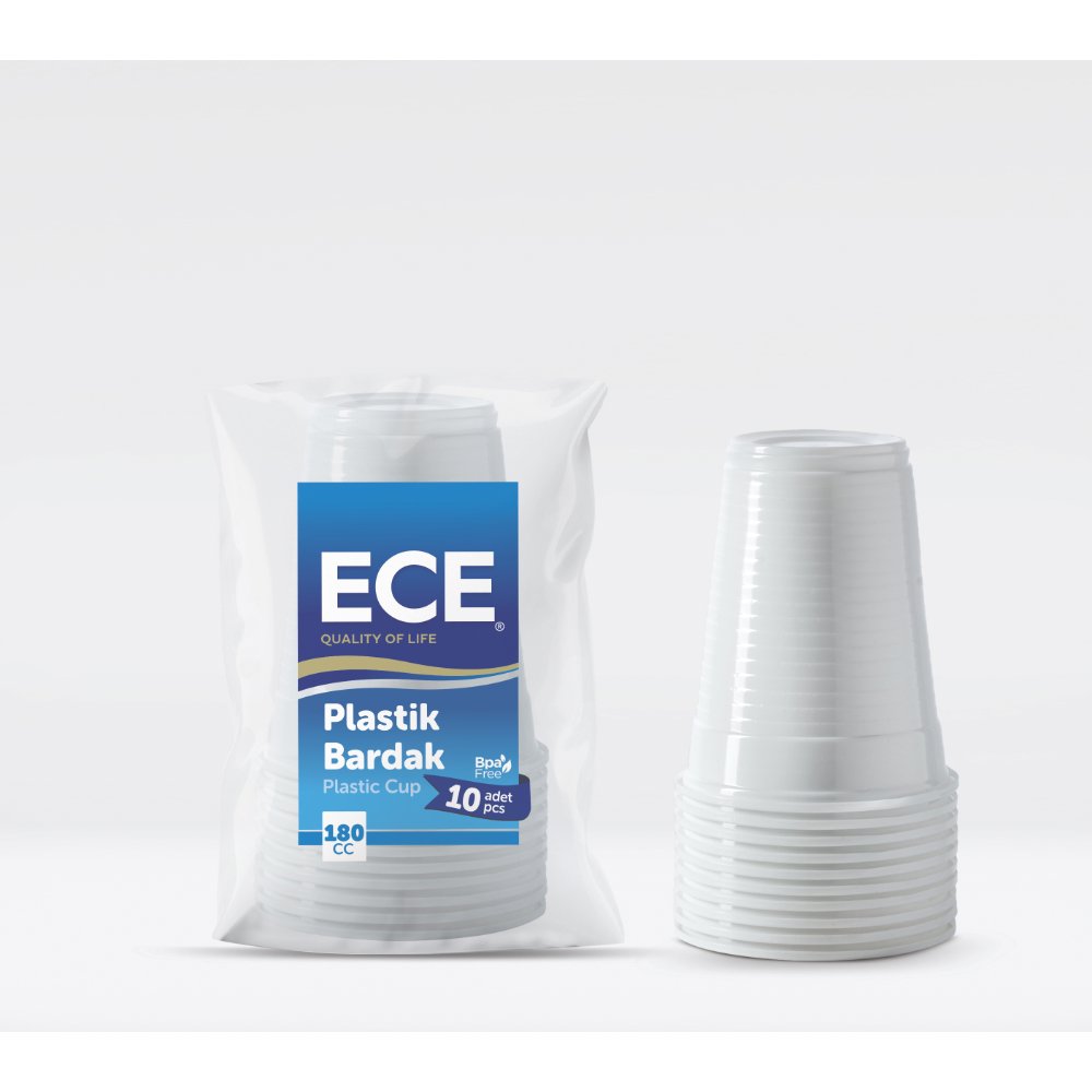 ECE Plastik Bardak Şeffaf 180cc 1,7gr 10'lu