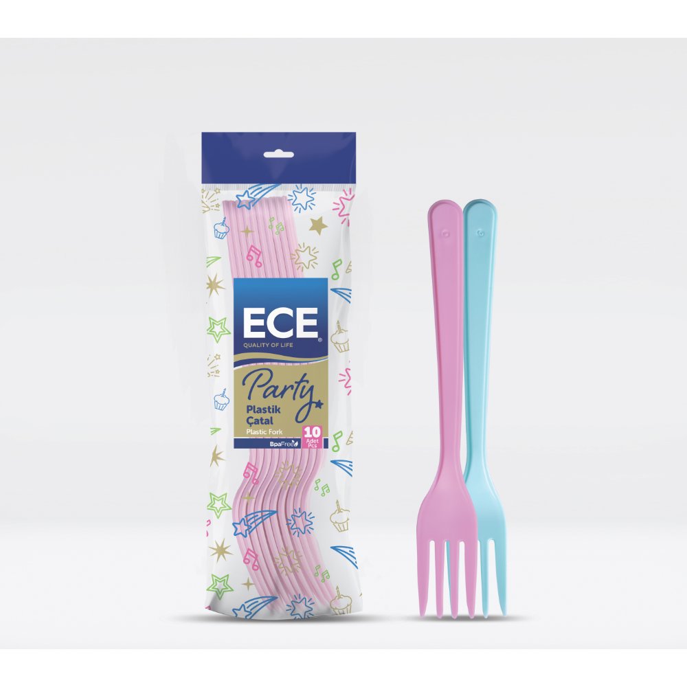 ECE Party Plastik Çatal Pembe 10'lu