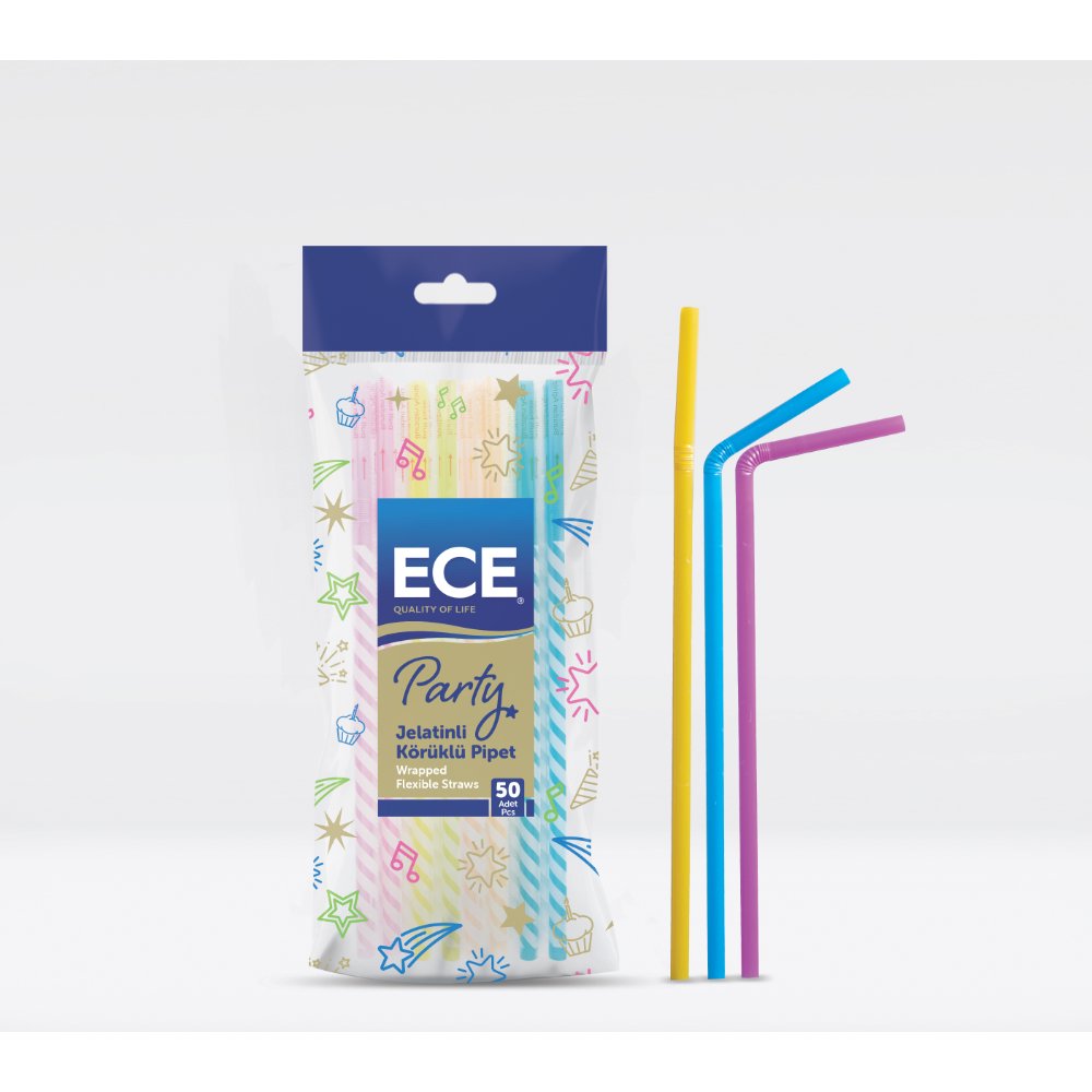 ECE Party Jelatinli Körüklü Pipet 0,7cm 50'li