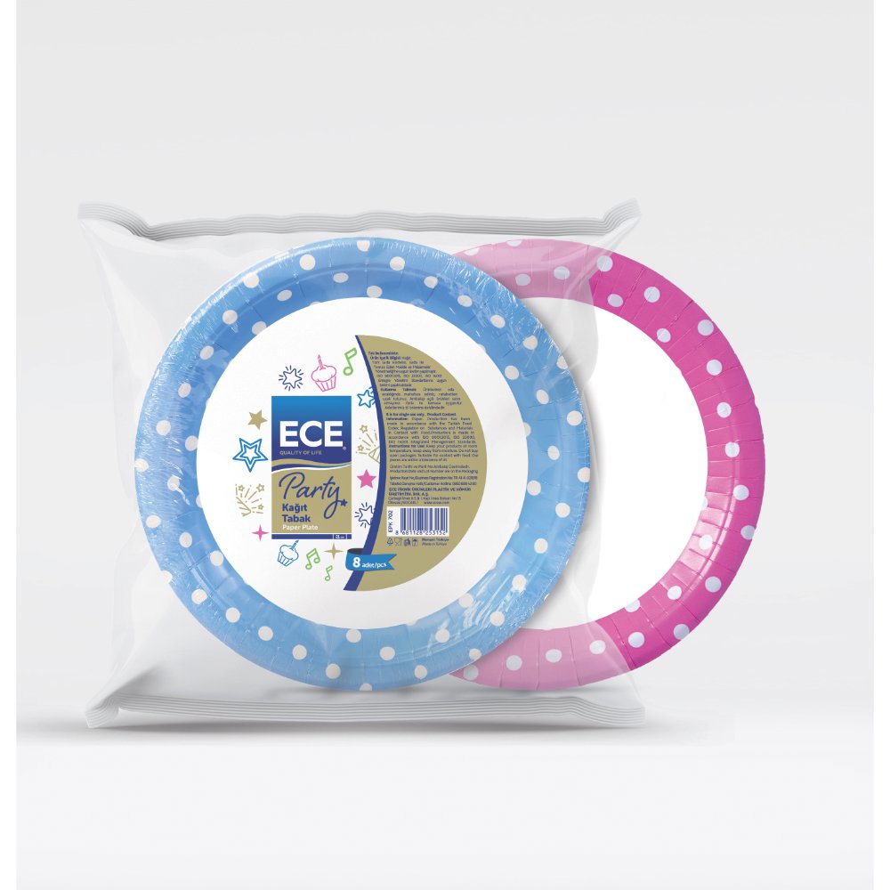 ECE Party Kağıt Tabak Pembe 22,5cm 8'li